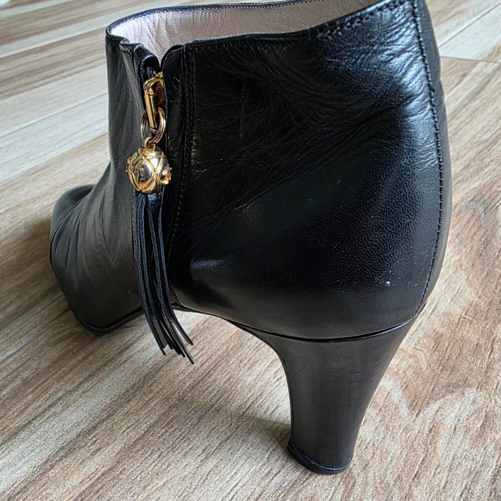 Chanel Black Captoe Lamb Leather Zipper Ankle Tassel CC Bootie 9 - Picture 8 of 13